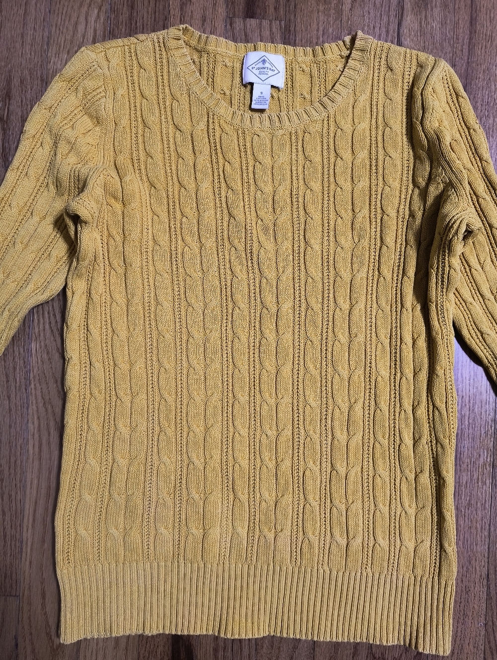 3/$10⭐ St. John's Bay Cable Knit Sweater, Yellow, Women's Small - Picture 2 of 13